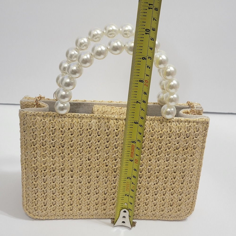 Tommy Bahama Pineapple Woven Mini Tote Faux Pearl Handle Crossbody Bag Coastal - Picture 8 of 10